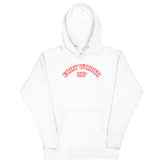 Fort Worth 817 WHT font RED outline Unisex Hoodie
