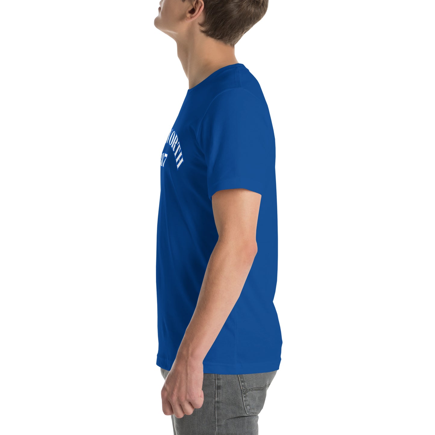 FTW 817 WHT font BLU outline Unisex t-shirt